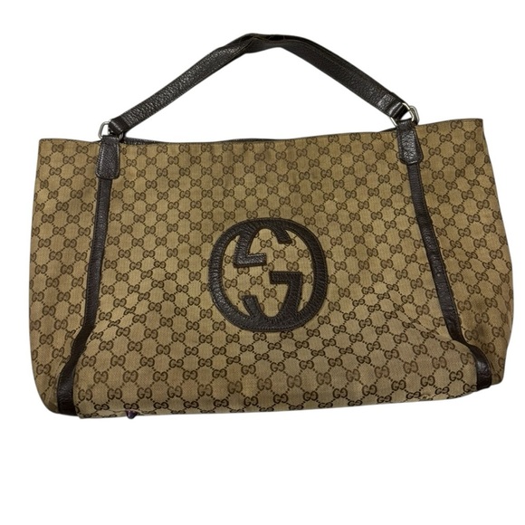 GUCCI GG Supreme Canvas Extra Large Tote Vintage Leather Trim Italy - Picture 2 of 13